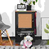 Feeding Station With 1 Locker, Pet Feeding Station With 2 Overhead Dog Bowls, Side Hooks, Anti-Tipping Kit, Concealed Pet Feeding Station For Feeding And Drinking, Black.