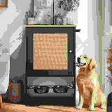 Feeding Station With 1 Locker, Pet Feeding Station With 2 Overhead Dog Bowls, Side Hooks, Anti-Tipping Kit, Concealed Pet Feeding Station For Feeding And Drinking, Black.