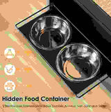 Feeding Station With 1 Locker, Pet Feeding Station With 2 Overhead Dog Bowls, Side Hooks, Anti-Tipping Kit, Concealed Pet Feeding Station For Feeding And Drinking, Black.